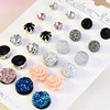 Crystal, earrings, zirconium, set, European style, 12 pair, flowered, 12 month