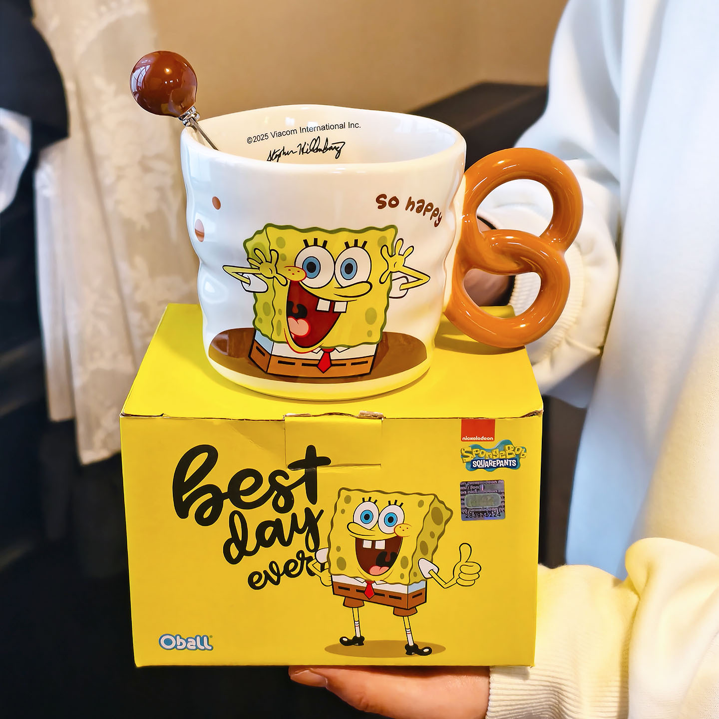 Auténtico SpongeBob cerámica marca taza doméstica 2025 nuevo trabajo de oficina de alto valor taza de café de oficina