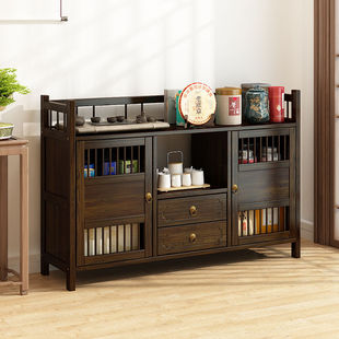 Chinese Tea Cabinet Solid Wood Side Cabinet Coffee Table Tea Table Storage Rack Household Tea Set Tea Storage Storage Cabinet Display P^