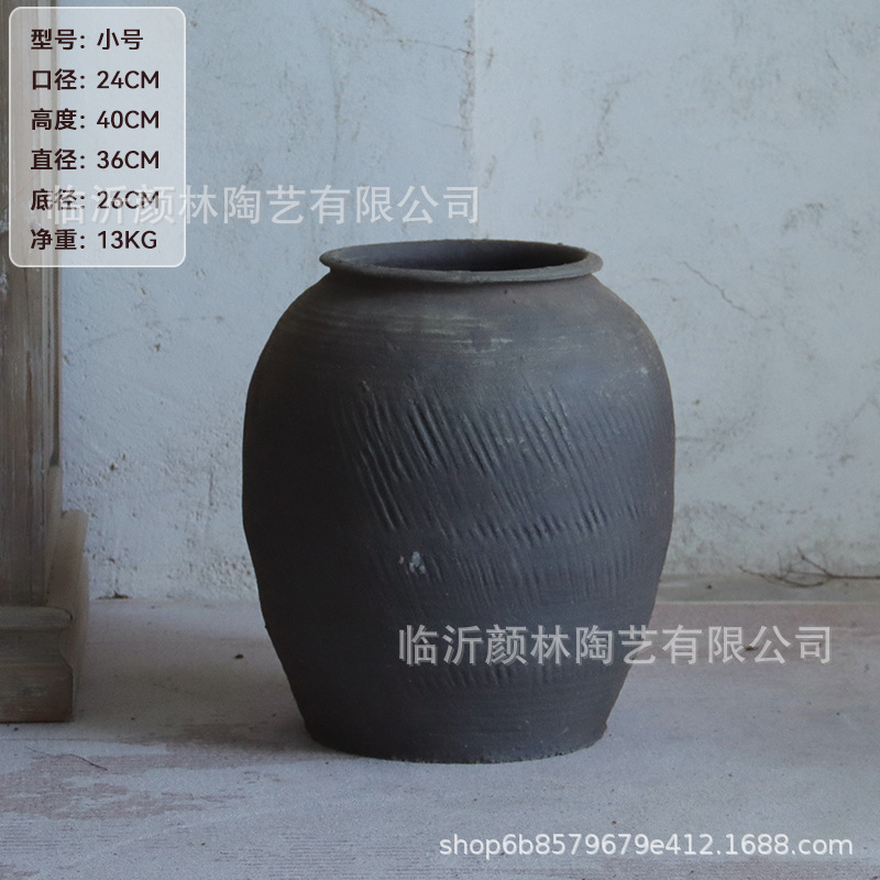 Retro gris negro de cerámica gran decoración paisajística de viento tranquilo de cerámica de cerámica gruesa de cerámica de suelo de cerámica redonda gran jarrón de flores