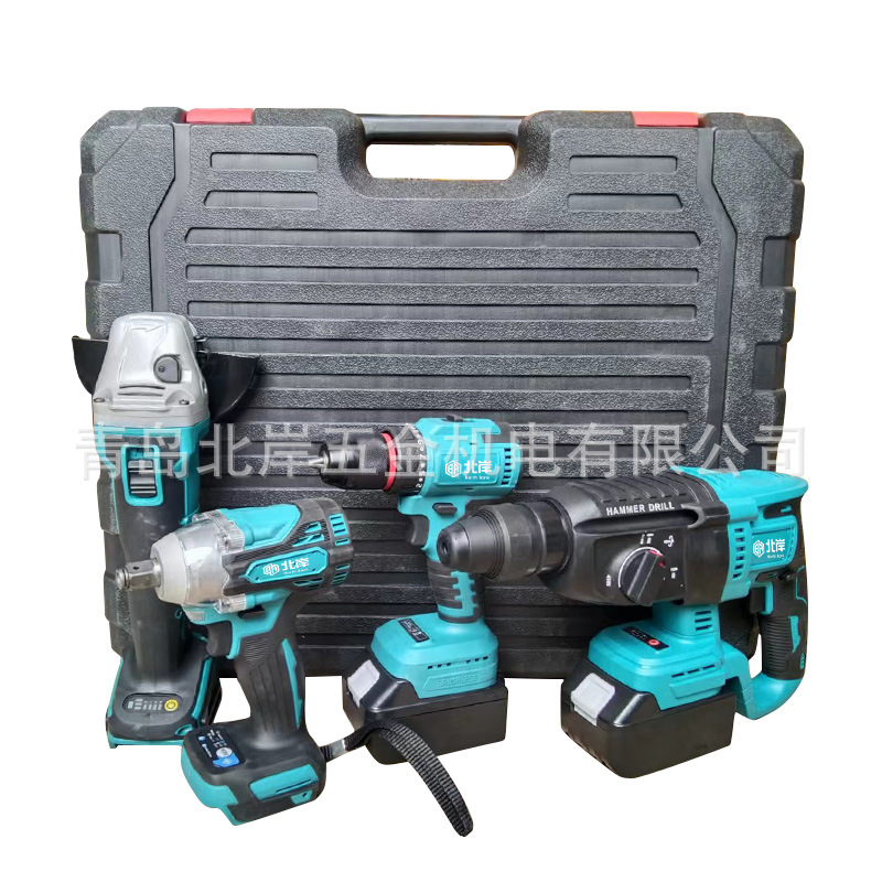 마키타 리튬 배터리 브러시리스 충전식 해머 충격 드릴 앵글 그라인더 전기 드릴 렌치 4 피스 공구 세트