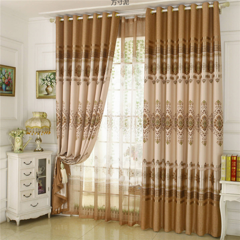 Finished Blackout Curtains, Thickened, for Living Room, Bedroom, Floor-To-Ceiling Windows, Dormitory, Heat-Insulating Fabric, European-Style Print