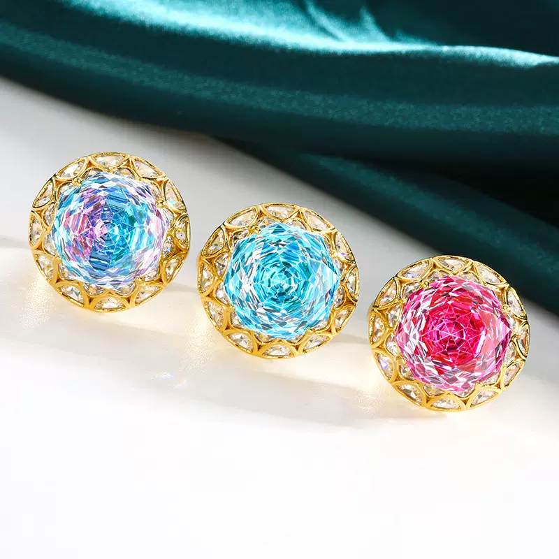 热卖新款庄生生珠宝铜底镀金玫瑰切黄金复古戒指女主石14mm批发