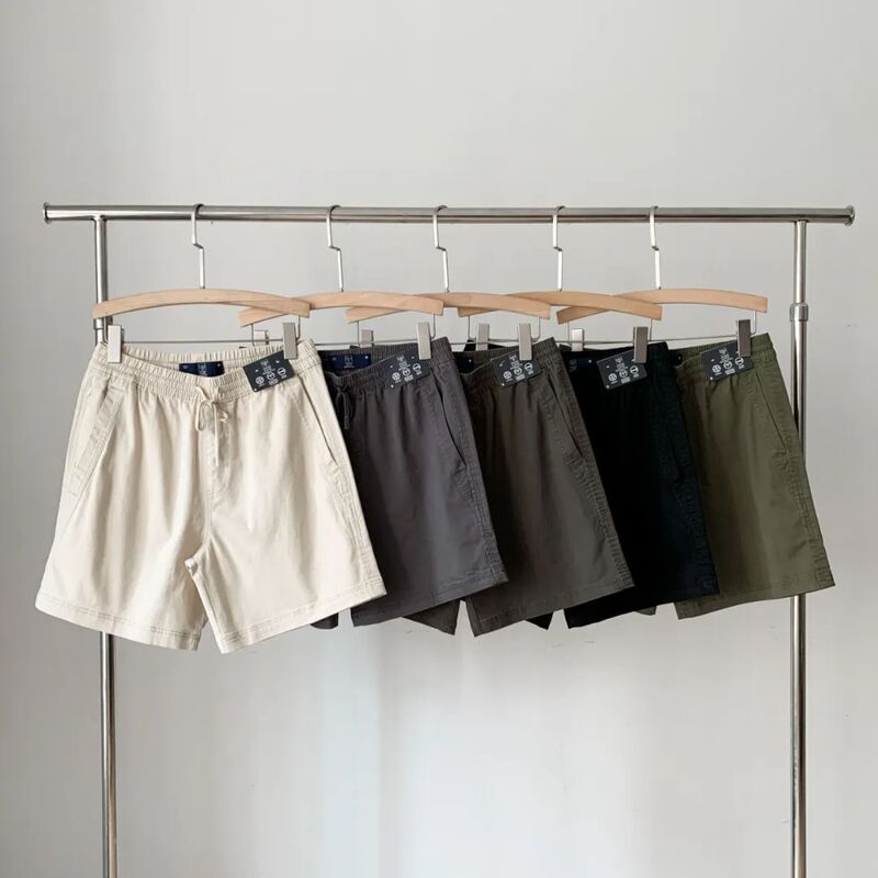 2024 summer new men's elastic waist comfortable loose twill wash cloth drawstring jogging casual shorts men