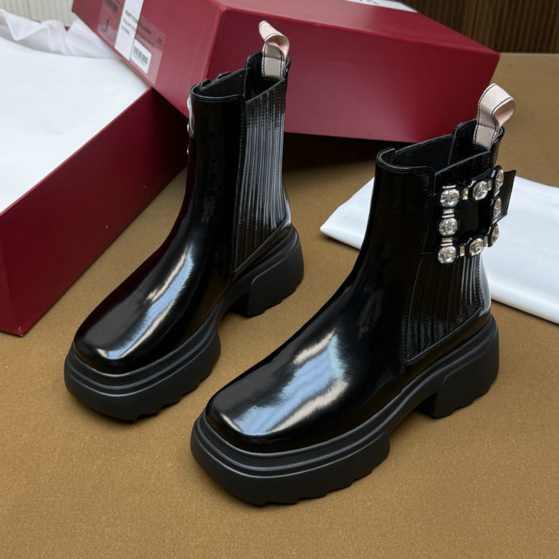 纯原渠道货！东莞高品质真皮女短靴厚底水钻方扣弹力套筒切尔西靴|undefined