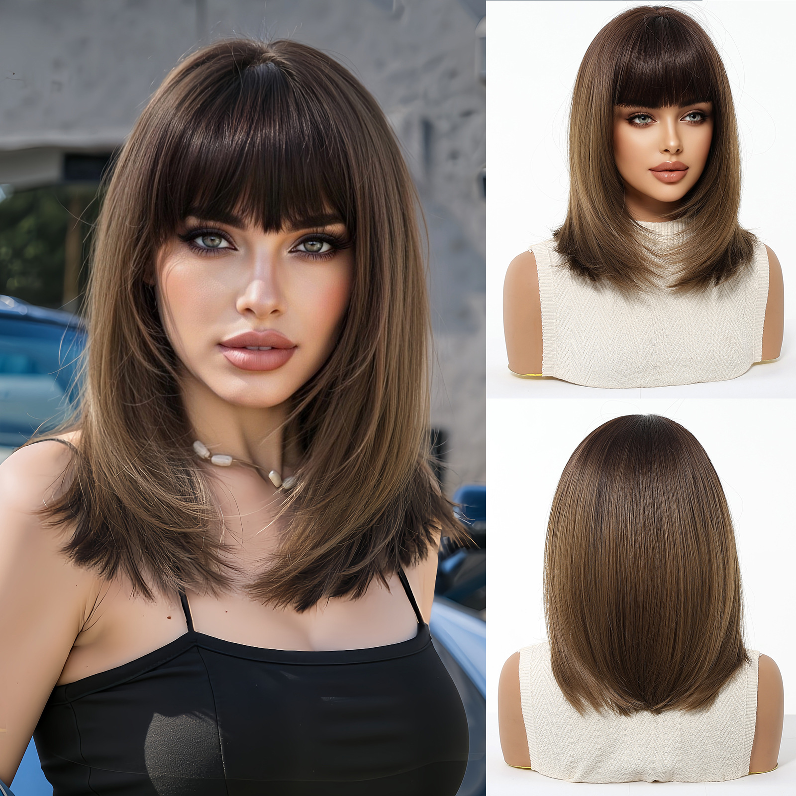Peluca con casco completo, pelo liso corto, pelo de clavícula de alto nivel para mujer, verano nuevo estilo, color múltiple opcional, mate, seda de alta temperatura, wigs