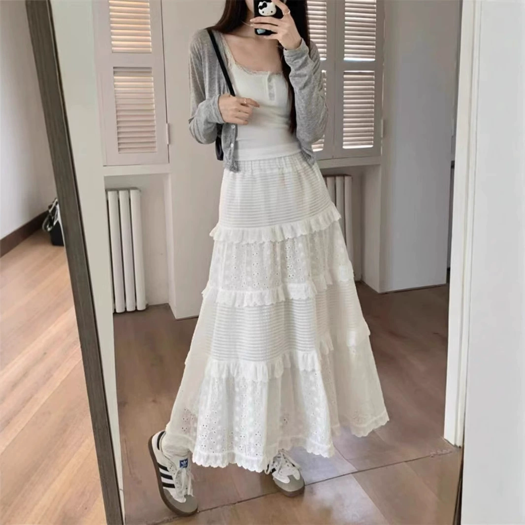 Большая белая юбка большого размера женская весенняя юбка с высокой талией юбка торт юбка нежный ветер дизайн