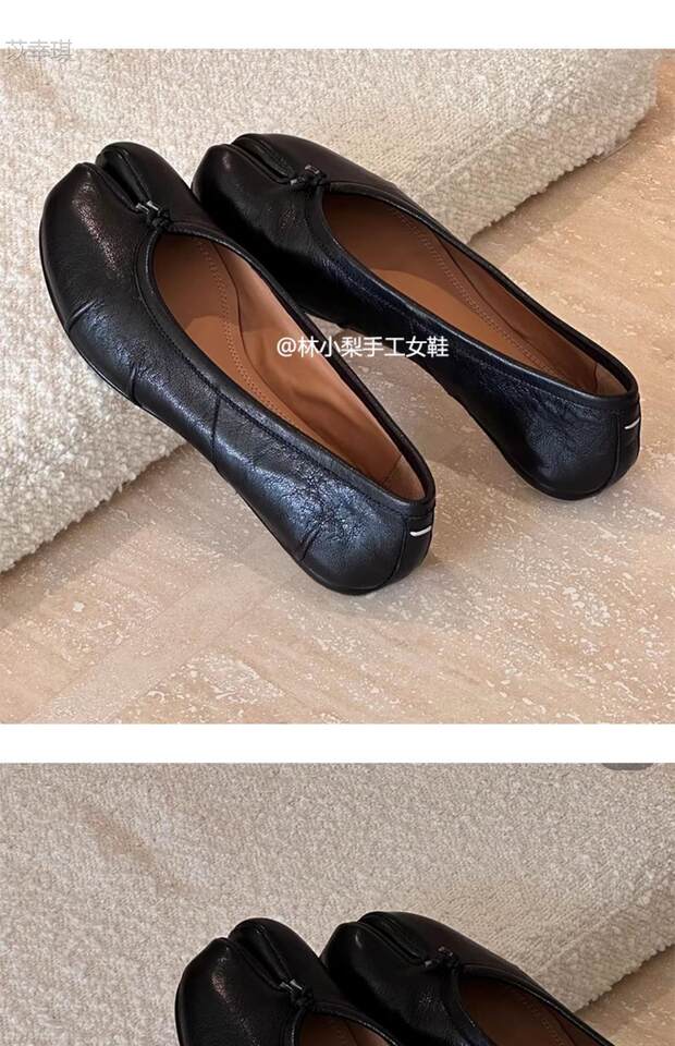 Giày búp bê nữ mũi tách ngón đế bệt cổ thấp da bò thật kiểu Mary Jane — Hàng có sẵn màu đen chi tiết 2