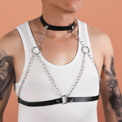 朋克皮革链条装 皮革服饰 服装配饰 黑色 白色 红色 多色可选