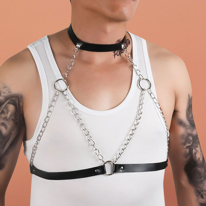 朋克皮革链条装 皮革服饰 服装配饰 黑色 白色 红色 多色可选