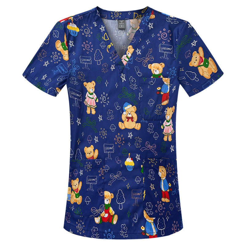 2025国境を越えたアマゾンの爆発的なアニメプリント看護師服女性vネック半袖tシャツ上着手術服の仕事|undefined