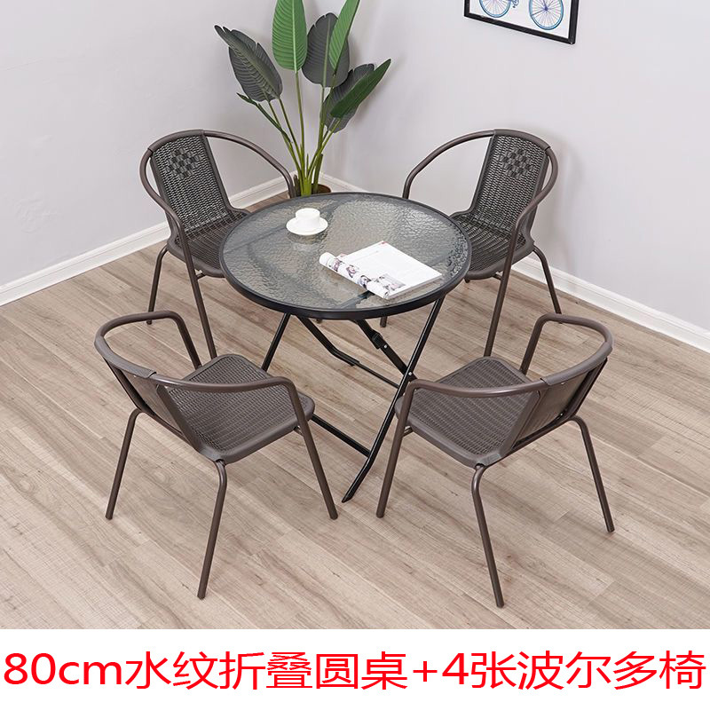 Mesa redonda plegable con patrón de agua de 80cm 4 sillas de Burdeos