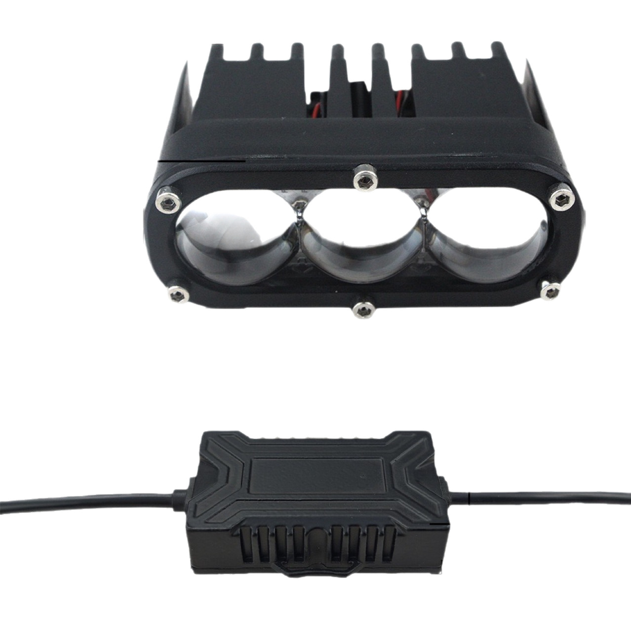 Ultra-Thin Three-Eye Car Spotlight Fisheye Lamp External Motorcycle Lamp Yellow and White Two-Color High-Power Laser Fog Lamp