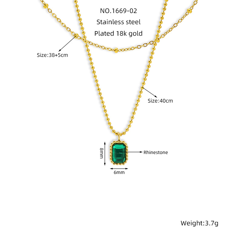 Europa y los Estados Unidos nuevo retro esmeralda zircon titanio colgante de acero inoxidable temperamento de alta calidad collar de doble capa de mujer