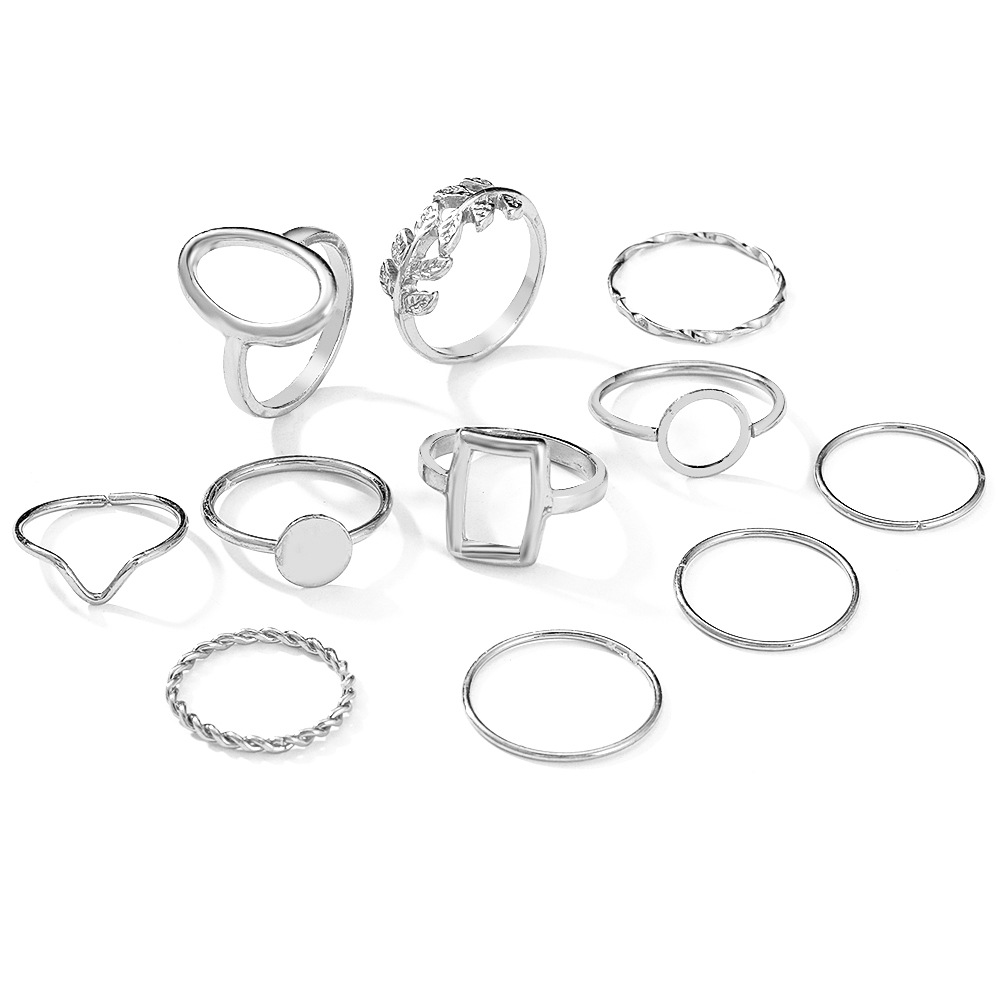 simple geometric plain circle leaf ring 11-piece set wholesale Nihaojewelry