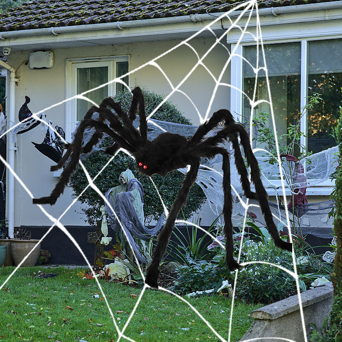 Halloween luminoso triángulo tela de araña gran tela de araña al aire libre diseño de gran red de ventilador al por mayor personalizado