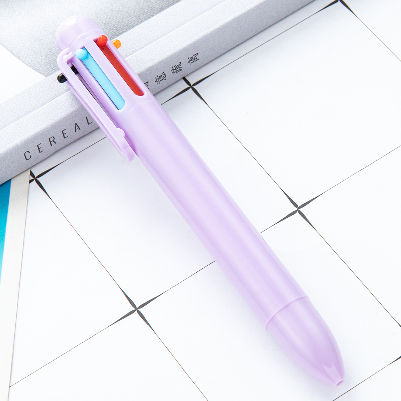 Bolígrafo de plástico multicolor creativo tipo de prensa 6 colores en uno bolígrafo de color para estudiantes papelería bolígrafo multifuncional