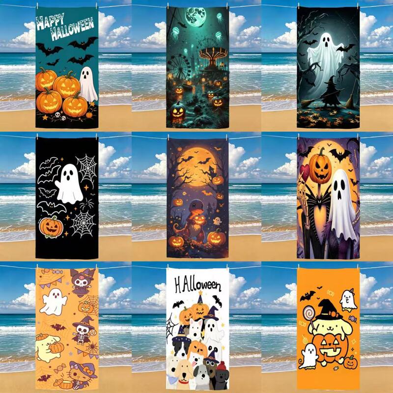 Cross-Border Hot-Selling Halloween Microfiber Beach Towel, Seaside Swimming Sports Bath Towel, Quick-Drying Printed Soft Towel