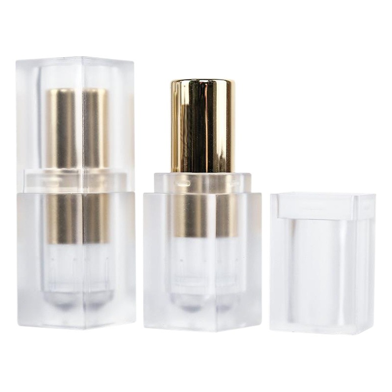 [En stock] cuadrado transparente tubo de lápiz labial dorado tubo vacío 12,1mm bálsamo labial tubo labio DIY material de embalaje