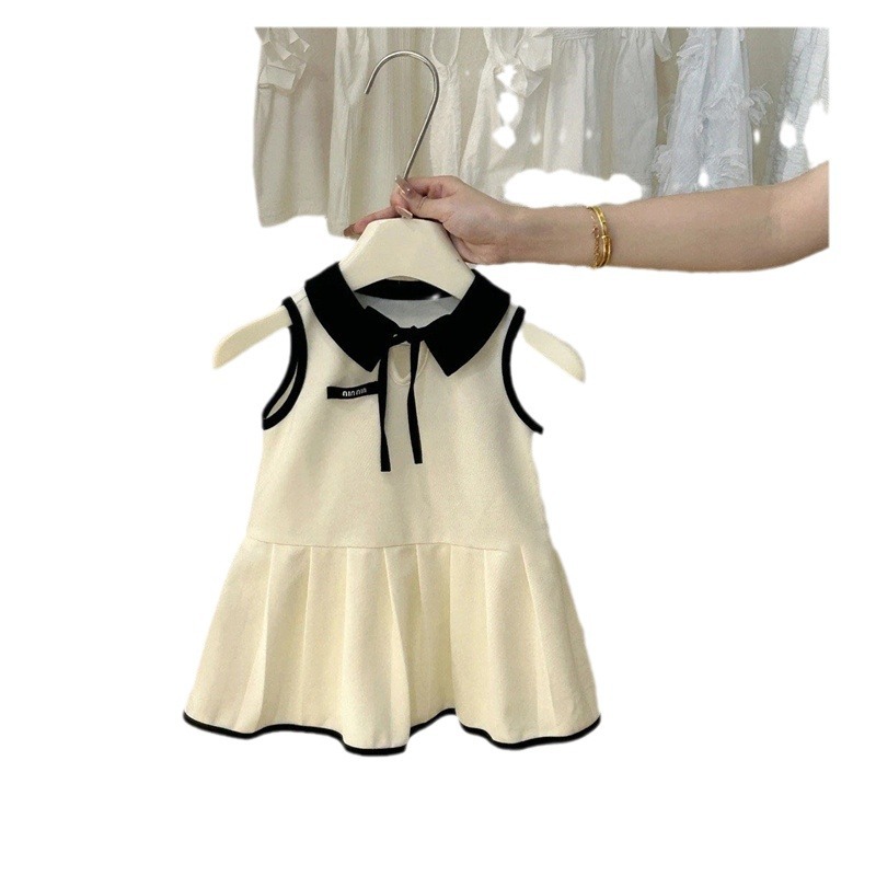 Vestido de verano para siete niñas con limón salado 2024 nuevo estilo estilo occidental para niños falda de estilo universitario de polo vestido de princesa para niños