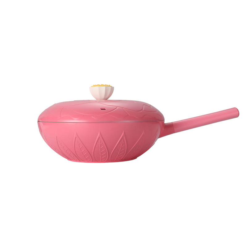 Yipinhong Rose pan antiadherente wok hogar no-negro wok plana sartén Cocina de Inducción estufa de gas Universal