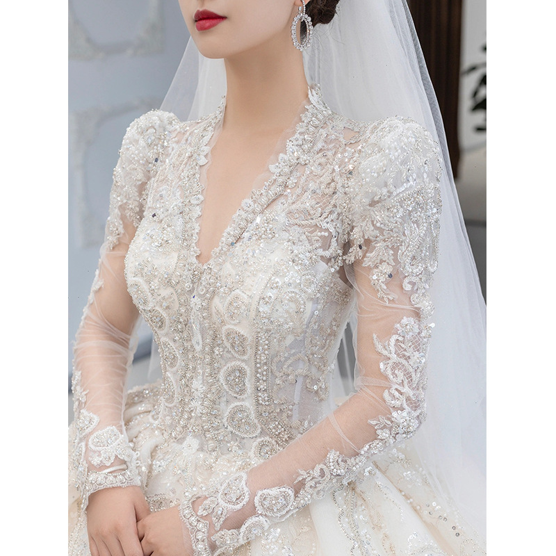 Vestido de novia 2025, nuevo estilo, vestido de novia principal, estilo palacio, sensación de alta gama, cola larga, cintura alta, talla grande para mujeres embarazadas D86. image 5