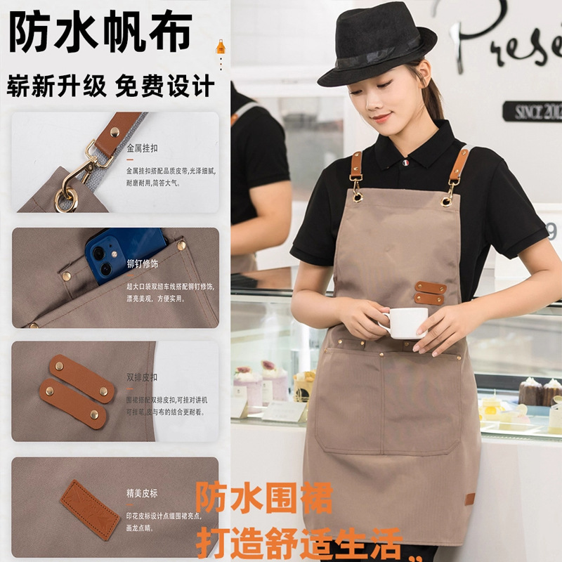 キャンバスエプロン、新しいカスタマイズロゴプリント作業服、汚れに強く、キッチン用、防水、耐油、ケータリング専用、Amazon限定|undefined