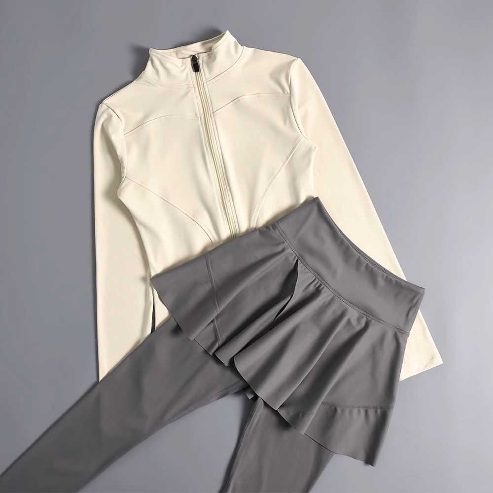 Sports Suit for Women 2025 Pilates Yoga Fitness Clothing Jacket Fake Two-Piece Running Skirt Pants Training Set