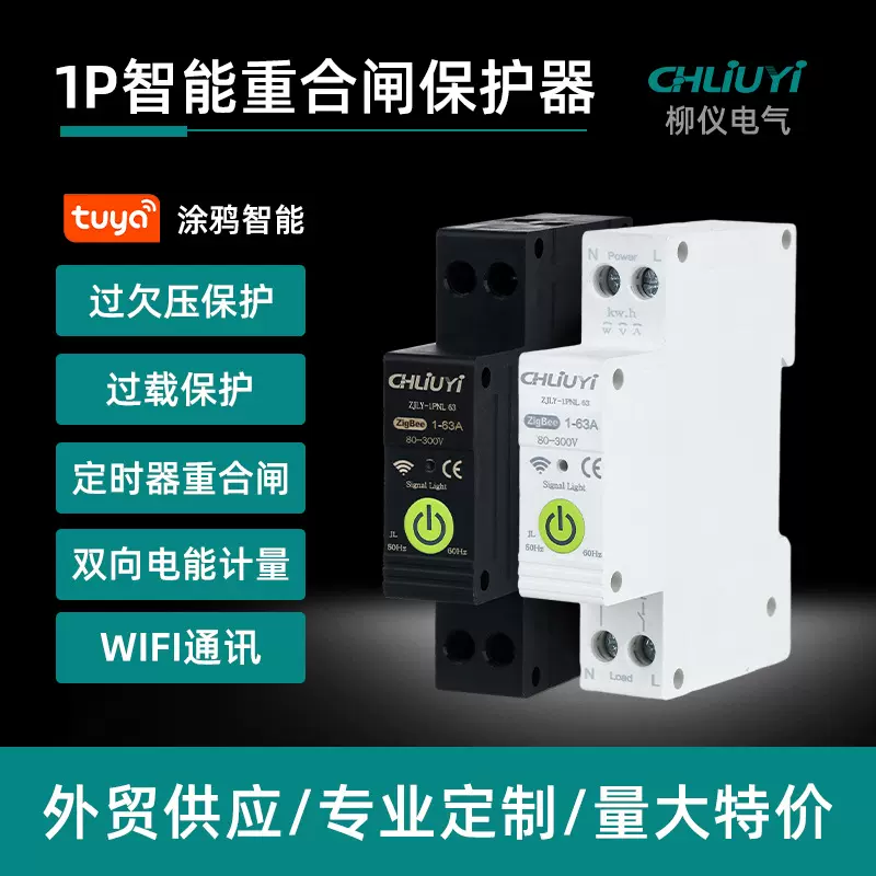 跨境1PTuya智能开关断路器远程控制语音控制通断计量定制漏电保护
