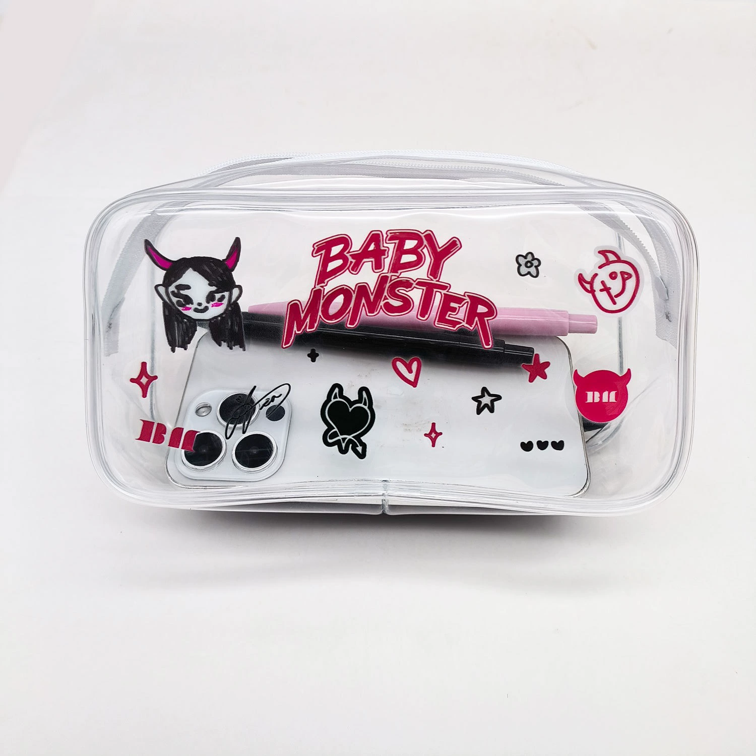 Косметичка-пенал ПВХ BABYMONSTER, 19×10,5×6 см, портативная прозрачная сумка
