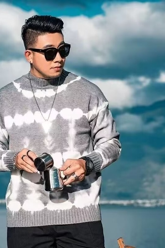 Men's Casual Knit Sweater Oversized Long Sleeve Grey Pullover_voghion.com