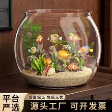 严选桌面鱼缸办公室透明圆形小型金鱼缸客厅家用乌龟缸水体培器皿