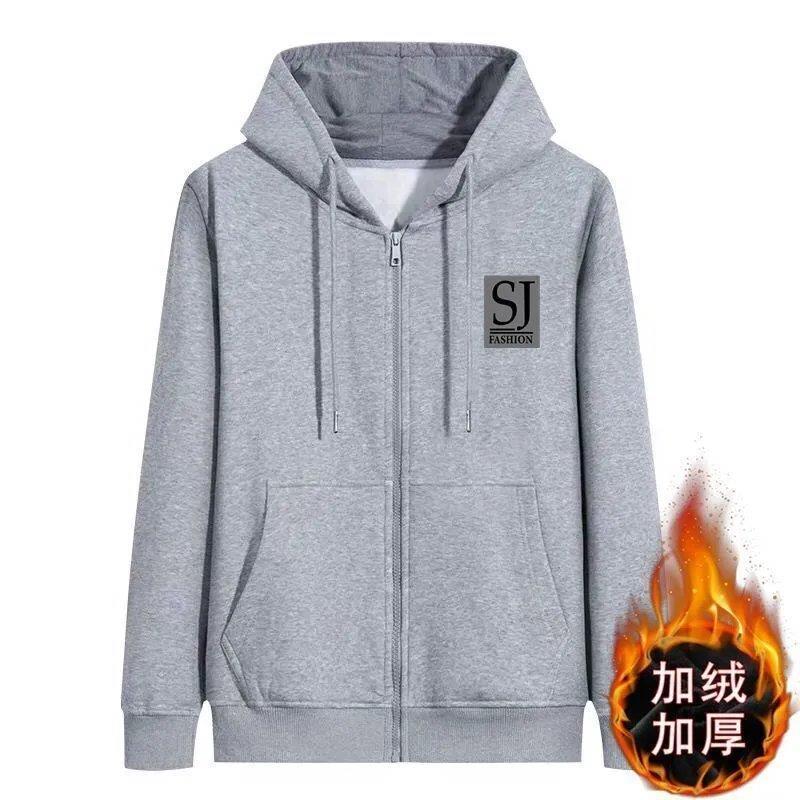 2024秋冬男装加绒外套男连帽开衫拉链卫衣男学生青年百搭运动王之