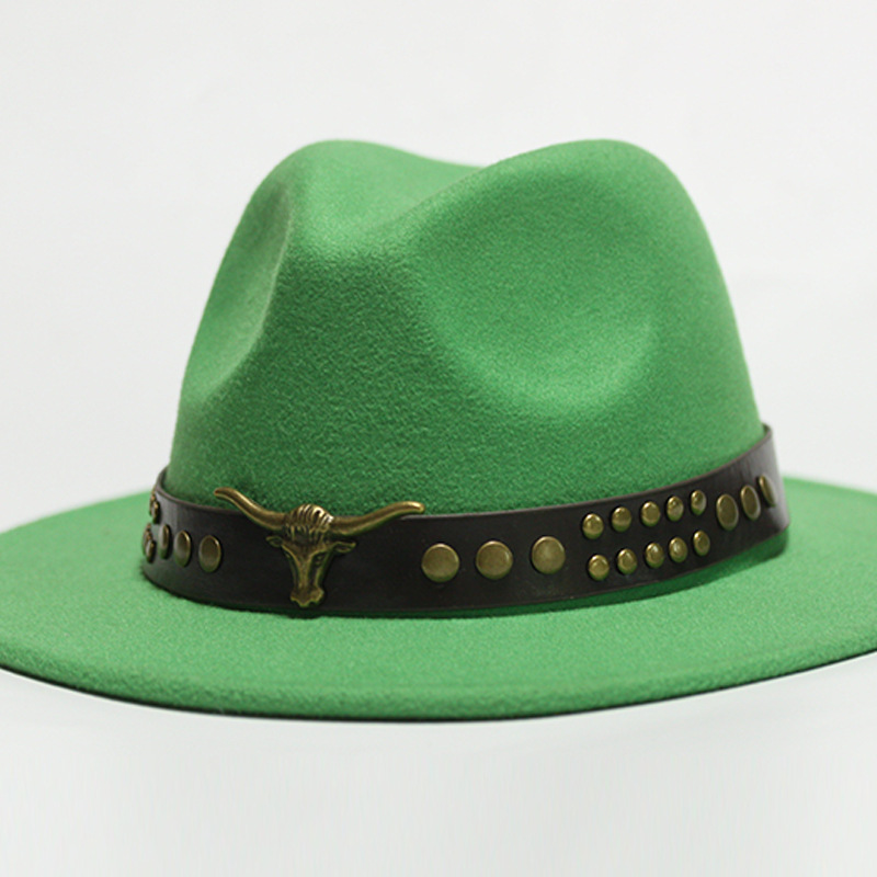 Nuevo sombrero Pu Correa remachada sombrero con sombrero vaquero de piedra elástica sombrero de fieltro cinturón de tejido modelo Pu sombrero con accesorios
