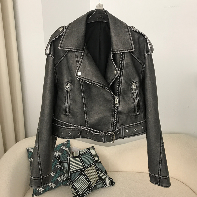 女性の欧米風春秋の皮の服の新型は襟をめくります。|undefined