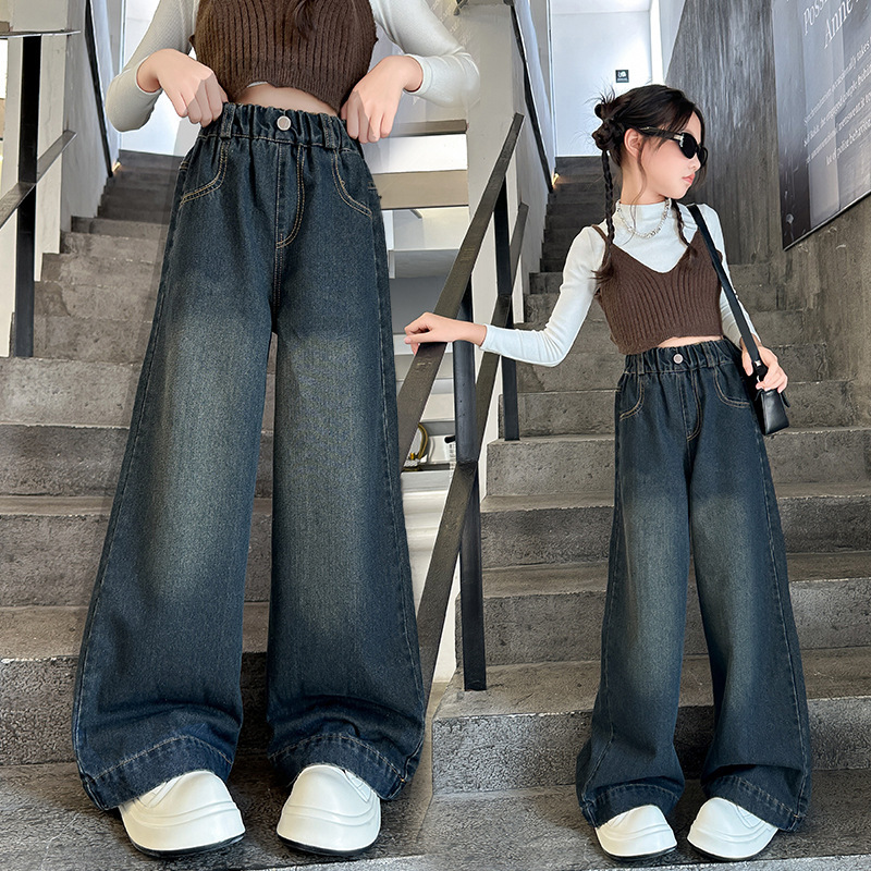 In-Stock Girls' Jeans Spring and Autumn Big Kids Autumn Stylish Trendy Wide-Leg Pants Autumn Korean Version Loose Children's Pants In-Stock Girls' Jeans Spring and Autumn Big Kids Autumn Stylish Trendy Wide-Leg Pants Autumn Korean Version Loose Children's Pants