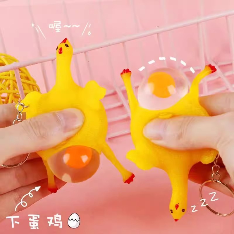 Egg-Laying Little Yellow Chicken Keychain Creative Stress Relief Funny Keychain Pendant Hen Children's Gift Backpack