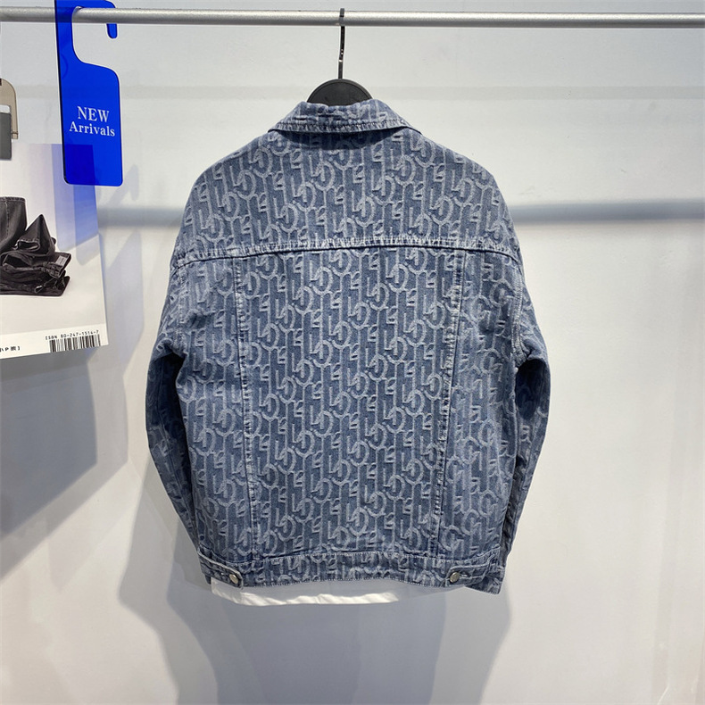 Herreklær Herre vår- og høstjakke Blå jacquard-dongerjakke Herremote-dongerjakke Ungdom B2BJD8282_voghion.com
