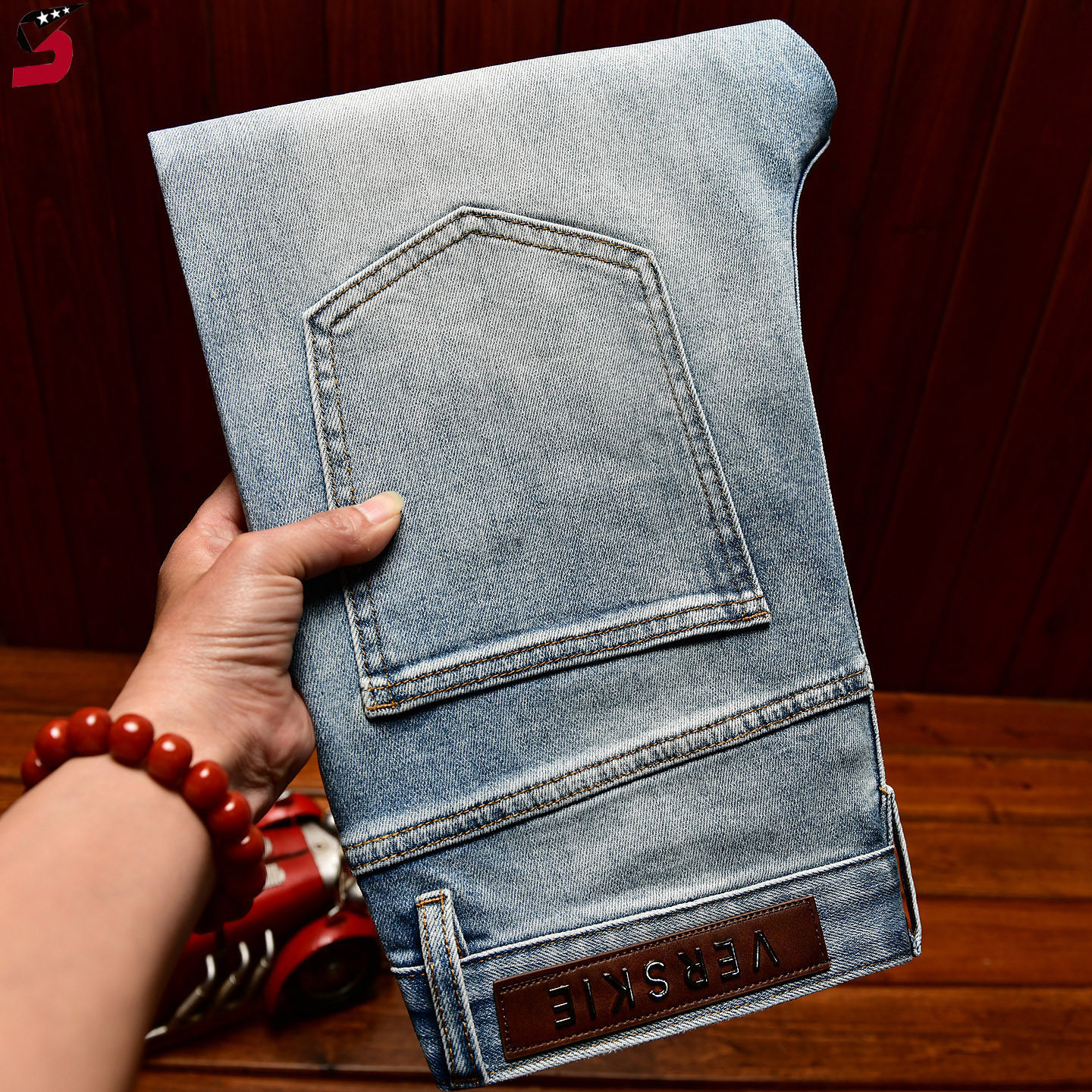 Jeans da uomo di alta gamma, vestibilità slim, gamba dritta, elasticizzati, con strass, stile streetwear, estivi e primaverili, pantaloni lunghi_voghion.com