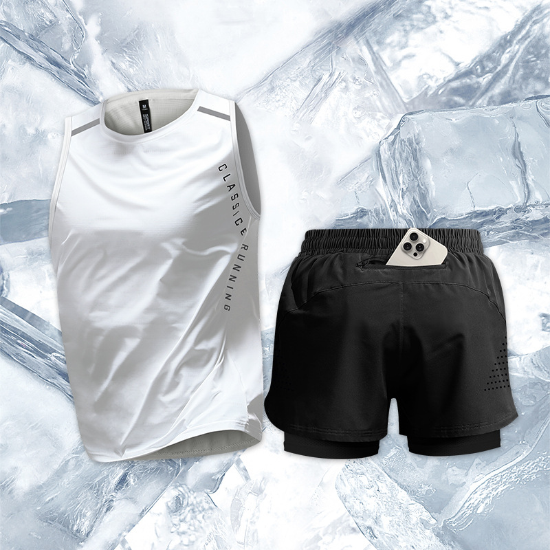 Running Quick Seak Set hombre chaleco deportivo de verano pantalones cortos equipos de maratón profesionales de entrenamiento de pista y campo ropa de fitness
