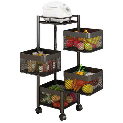 Rotating multi-functional kitchen storage rack, household floor-standing multi-layer snack trolley, fruit and vegetable basket, storage rack