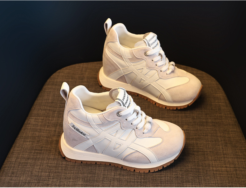 Giày sneaker nữ đế dày tăng chiều cao phong cách Token Forrest đế mềm — màu be chi tiết 4