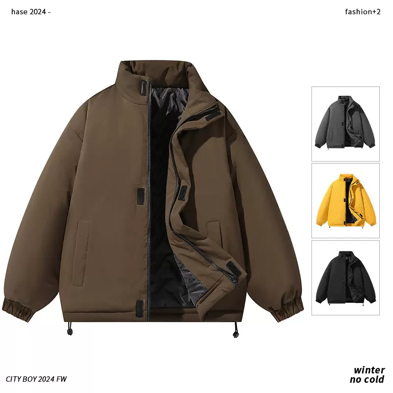 棉衣男款冬季保暖棉服纯色情侣宽松立领潮牌青少年冬装外套男加厚