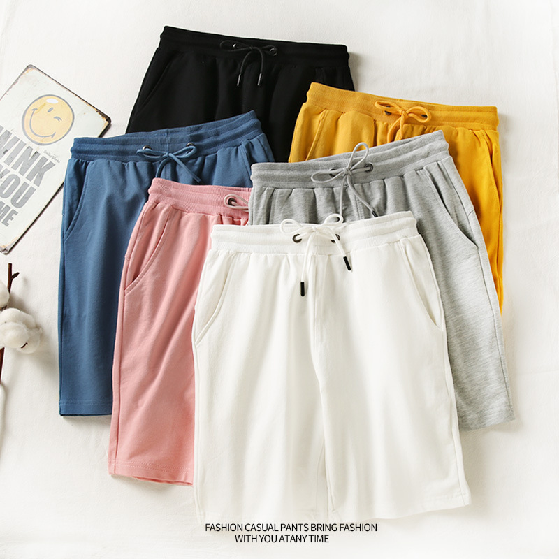 White Shorts Pure Cotton 2025 Summer Women's New Student Terry Five-Point Beach Pants Casual Medium Pants for Men to Wear Outside
