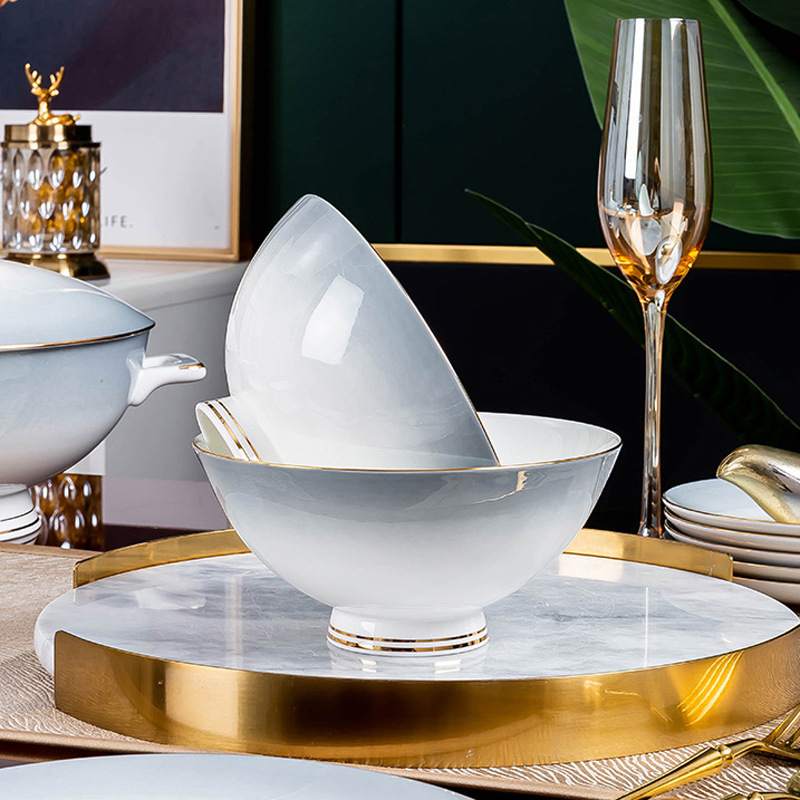 Glaze Color Bone China Bowls and Plates Tableware Gold Edge Gradient Tableware Jingdezhen Ceramic Tableware Bowls and Plates Household Dishes Set