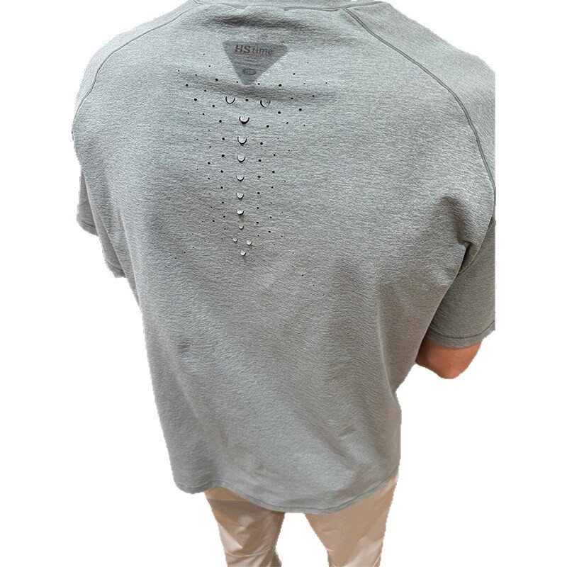 レーザー穴あき速乾 Tシャツメンズ夏薄いメッシュカジュアルルーズ通気性スポーツラグラン半袖 Tシャツ男性用|undefined