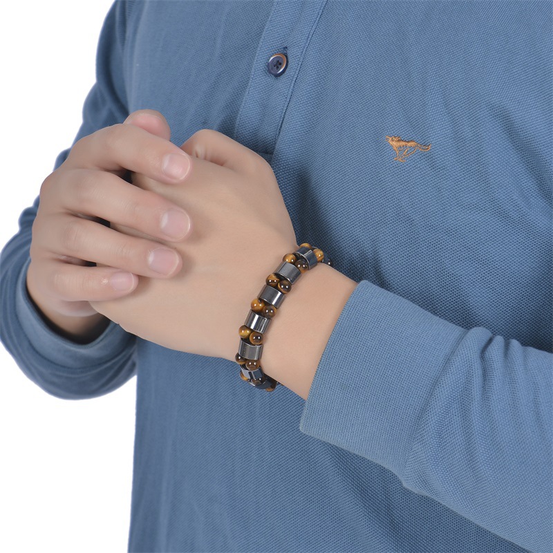 1 Piece Simple Style Round Rectangle Natural Stone Beaded Knitting Men's Bracelets display picture 2