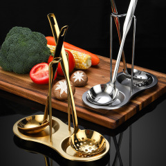 金色不鏽鋼湯勺漏勺架托高檔勺子架公勺公筷架湯殼架子長柄火鍋勺