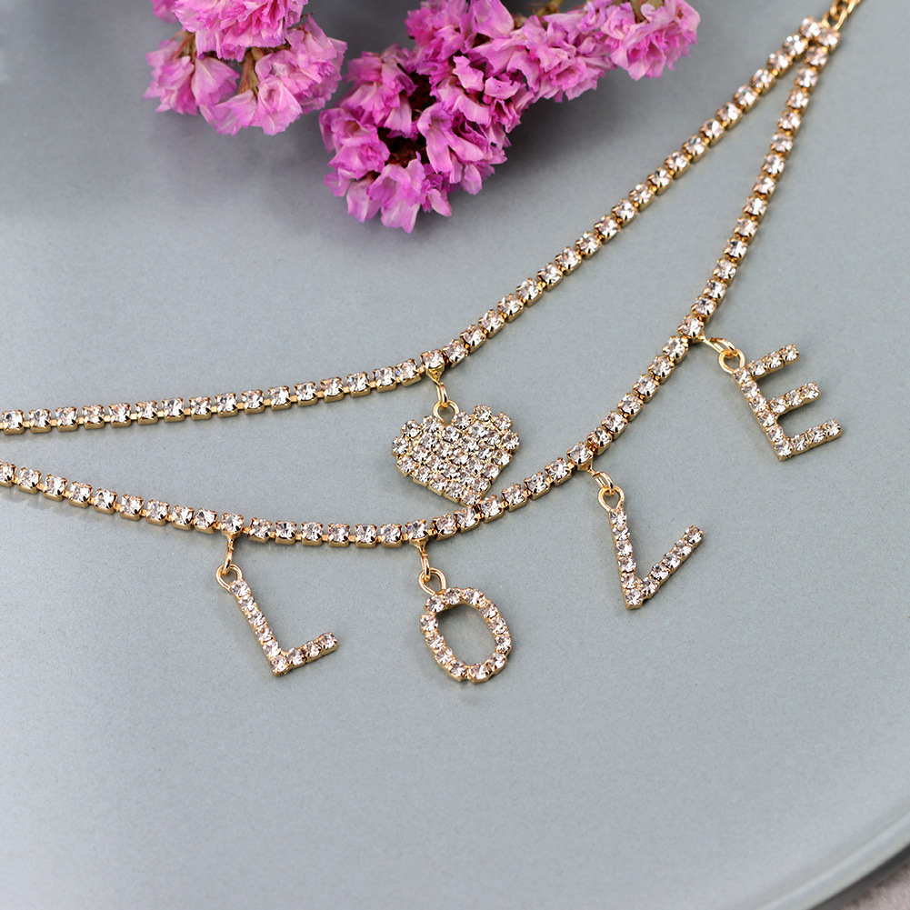 Fashion Letter Heart Shape Alloy Layered Inlay Rhinestones Womenu0027S Anklet 1 Piece