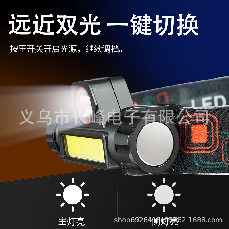 Transfronterizos led luz de cabeza calva fuerte mini recargable impermeable astigmatismo luz de cabeza cob multifuncional luz de cabeza de pesca nocturna al aire libre